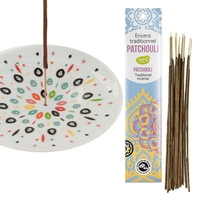Coupelle porte-encens en porcelaine Samba + Encens indien au Patchouli