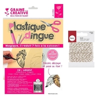 Kit plastique dingue 4 feuilles 2 or & 2 argent + Ficelle dor