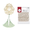 Motif bois Fleur & 2 pompons vert clair + Ficelle dor