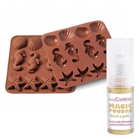 Moule en silicone chocolats Vie sous-marine + 1 poudre alimentaire iris