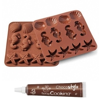 Moule en silicone chocolats vie sous-marine + Stylo chocolat