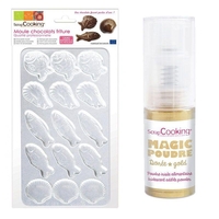 Moule rigide pour fritures en chocolat + 1 poudre alimentaire iris
