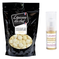 Palets de de couverture chocolat blanc 1kg + 1 poudre alimentaire iris
