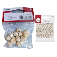 Perles en bois diamant nature + Ficelle dor