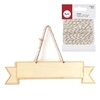 Plaque murale bois Ruban 33 cm + Ficelle dor