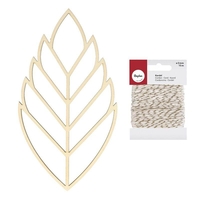 Silhouette bois feuille tropicale 26 cm + Ficelle dor