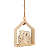 Suspension bois maison 15 x 12 cm - Chouettes