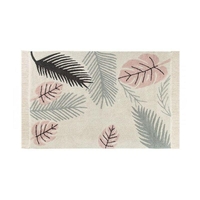 Tapis coton motif tropique feuilles - rose - 140 x 200