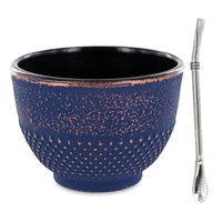 Tasse en fonte bleue et bronze 0, 15 L + paille inox avec filtre