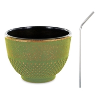 Tasse en fonte verte et bronze 0, 15 L + 4 pailles en inox