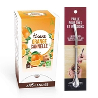 Tisane orange et cannelle bio 20 sachets + paille inox avec filtre
