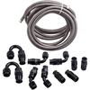 AN6 Nylon Acier Inoxydable Tressé Huile Carburant Ligne + Raccord Tuyau 6 m / 20ft Kit Nouveau