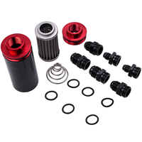 SS AN6 AN8 AN10 50mm Inline Fuel Filter High FLOW 100 Micron Cleanable Black-Red