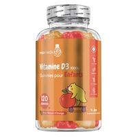 Gummies de Vitamine D3 pour Enfants - 120 Gummies - Goût Orange - Pour 4 mois - 1000 UI