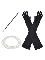 1920s Great Gatsby Costume Accessoires Charleston Robe Gants Noir Vintage Perles Collier Porte-Cigarette Déguisements Halloween
