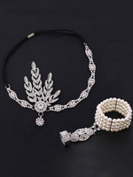 1920s Great Gatsby Costume Accessoires Charleston Robe Perles Ensemble de Bijoux Vintage Noir Ensemble de Bandeau Déguisements Halloween