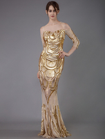 1920s Robe de Soirée Vintage Sirène Flapper 2021 Paillettess Col Rond Longueur Plancher Gatsby Robes de Soirée