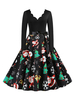 1950 robe vintage de Noël noir manches longues festonnée robe décolleté Swing