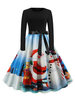 1950 Robe vintage Motif Noël Layered Femme Zipper manches longues Jewel cou Rockabilly Robe