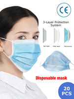 20 pièces masque facial jetable 3 plis avec filtre à boucle doreille élastique masques anti-poussière respirateur pour adultes et enfants