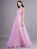 A-ligne de robe de soirée en tulle lilas à col rond avec perles bijou Milanoo