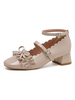 Academic Lolita Footwear Abricot Bows Toe Square Patent PU Upper Lolita Pumps