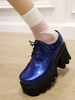 Academic Lolita Footwear Escarpins Lolita à bout rond en cuir PU bleu