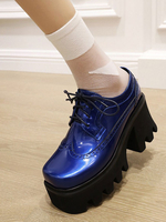 Academic Lolita Footwear Escarpins Lolita à bout rond en cuir PU bleu