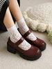 Academic Lolita Footwear Escarpins Lolita à talons épais en cuir PU bordeaux