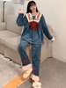 Academic Lolita Manteaux Bleu Noeuds Col Marin Polyester Pantalon Pardessus Hiver Lolita Outwears