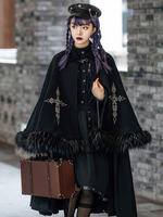 Academic Lolita Poncho Uniforme Noir Tissu Plissé Hiver Lolita Outwears
