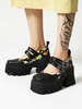 Académie Lolita Chaussures à talons compensés en cuir PU noir fleur