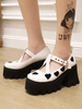 Académie Lolita Chaussures en cuir PU à bout rond blanc cœur noir