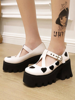 Académie Lolita Chaussures en cuir PU à bout rond blanc cœur noir