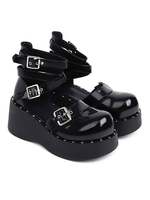 Académie Lolita Chaussures en cuir PU à bout rond noir classique