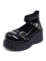 Académie Lolita Chaussures en cuir PU à bout rond noir classique
