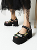 Académie Lolita Chaussures en cuir PU à bout rond rouge fleur