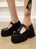 Académie Lolita Chaussures Escarpins à talons compensés en cuir PU noir simple