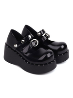 Académie Lolita Chaussures Escarpins à talons compensés en cuir PU noir simple