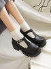 Académie Lolita Chaussures Escarpins à talons épais en cuir PU noir classique