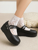 Académie Lolita Chaussures Escarpins en cuir PU à bout rond et talon compensé noir