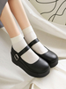 Académie Lolita Chaussures Escarpins en cuir PU à bout rond et talon compensé noir