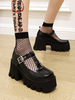Académie Lolita Chaussures Escarpins en cuir PU à bout rond noir simple