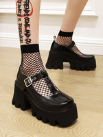 Académie Lolita Chaussures Escarpins en cuir PU à bout rond noir simple
