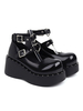 Académie Lolita Chaussures Lolita à talons compensés en cuir PU noir accessoires cœur