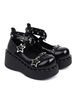Académie Lolita Chaussures Lolita à talons compensés en cuir PU noir étoiles