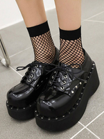 Académie Lolita Chaussures Lolita en cuir PU à bout rond noir chic