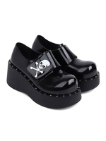 Académie Lolita Chaussures Lolita en cuir PU à bout rond noir crâne