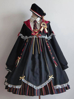 Académie Lolita OP robe noir volants à manches longues Polyester uniforme scolaire magique Lolita une pièce robes