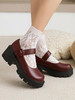 Académique Lolita Chaussures Escarpins en cuir PU à bout rond bordeaux simple